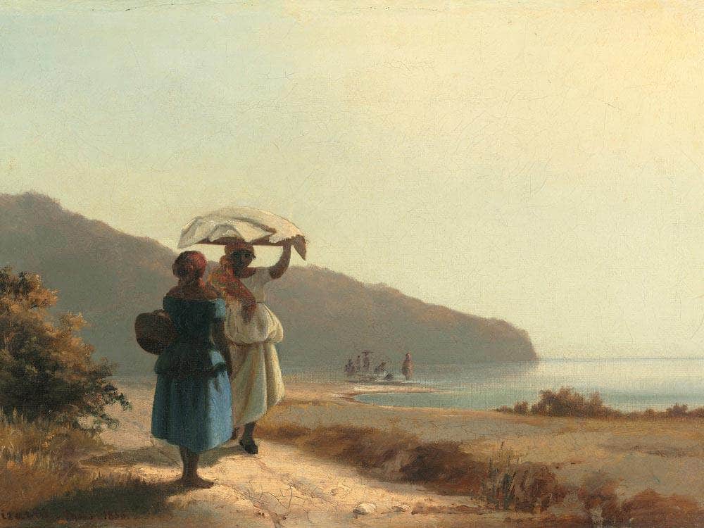 Two Women Chatting By The Sea St Thomas Camille Pissarro Fine Art Print