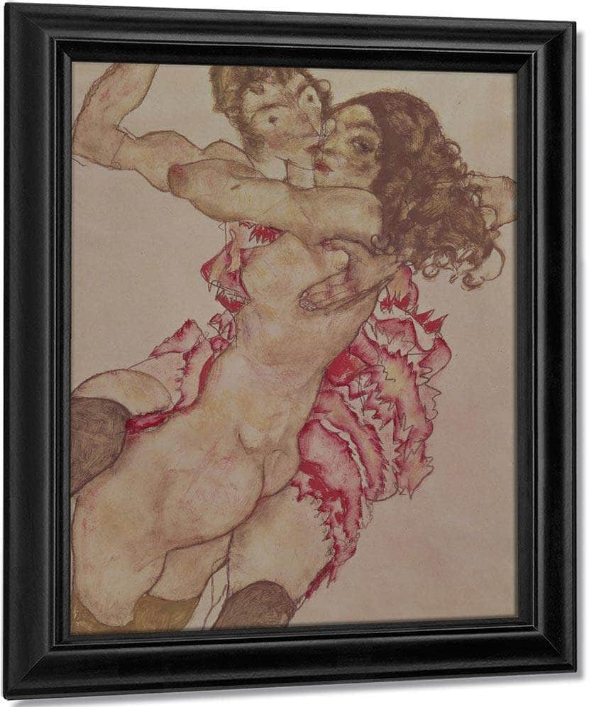 Two Women Embracing By Egon Schiele Fine Art Print