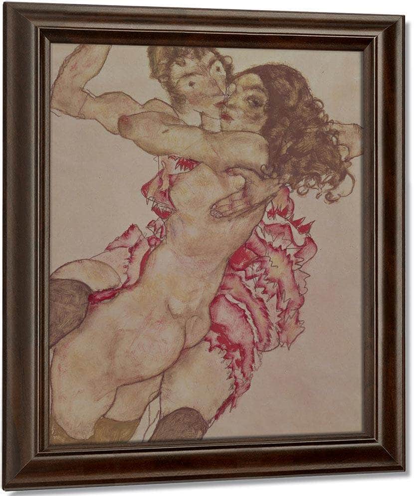 Two Women Embracing By Egon Schiele Fine Art Print