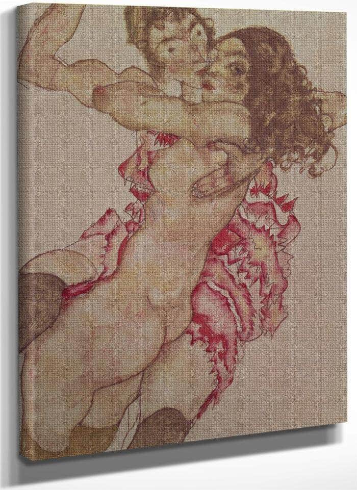 Two Women Embracing By Egon Schiele Fine Art Print