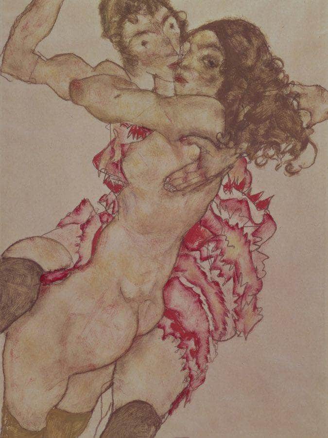 Two Women Embracing By Egon Schiele Fine Art Print