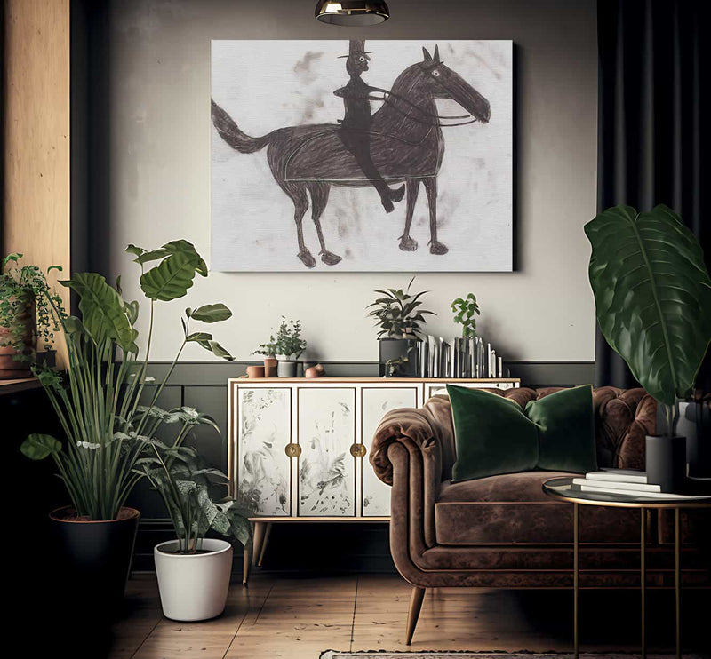 Untitled Horse And A Rider By Bill Traylor Fine Art Print