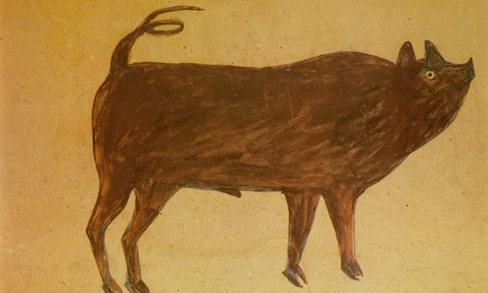 Untitled Pig Corkscrew By Bill Traylor Fine Art Print