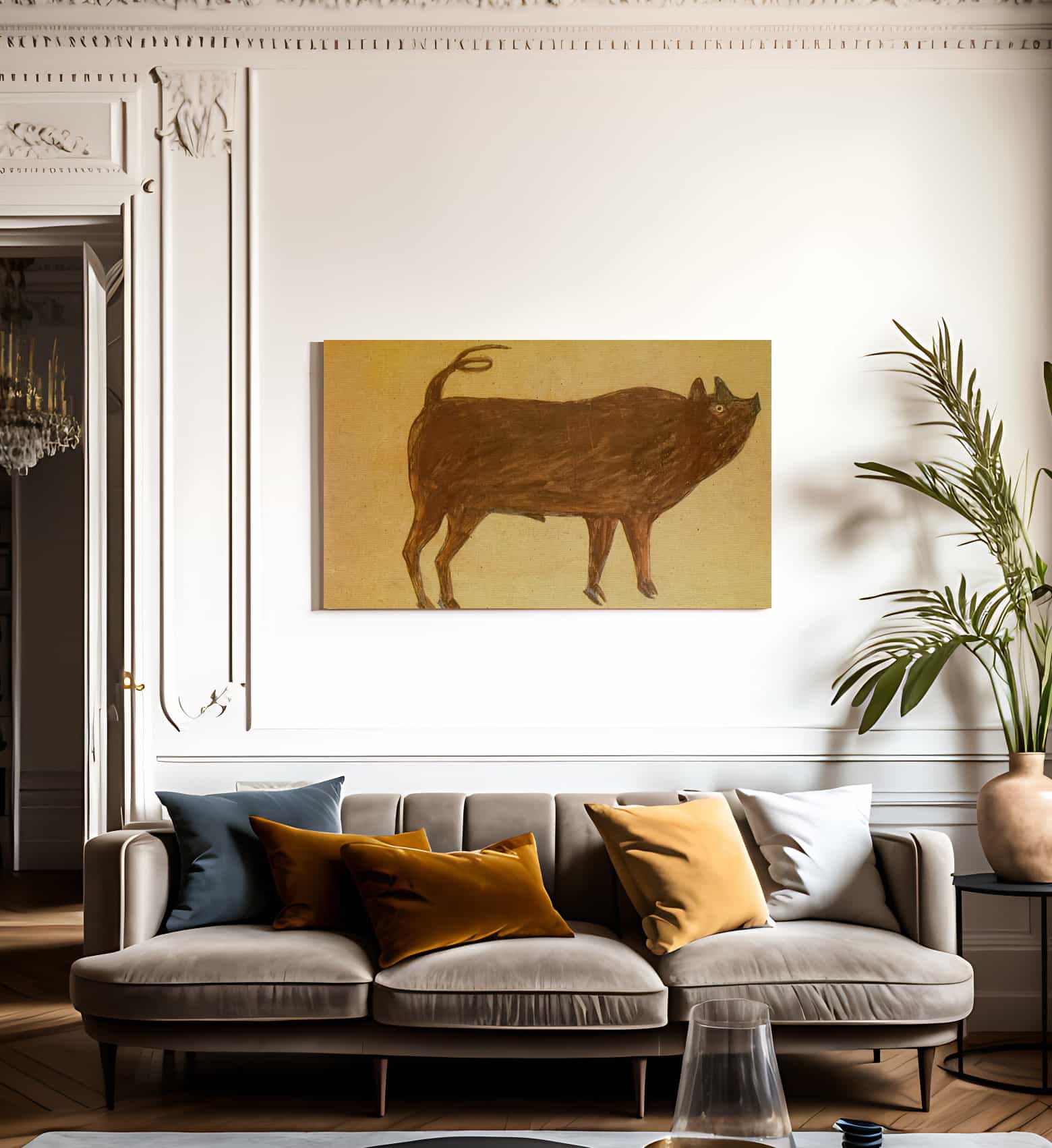 Untitled Pig Corkscrew By Bill Traylor Fine Art Print