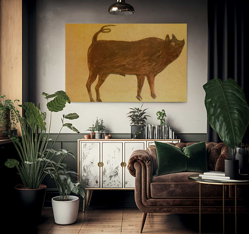 Untitled Pig Corkscrew By Bill Traylor Fine Art Print