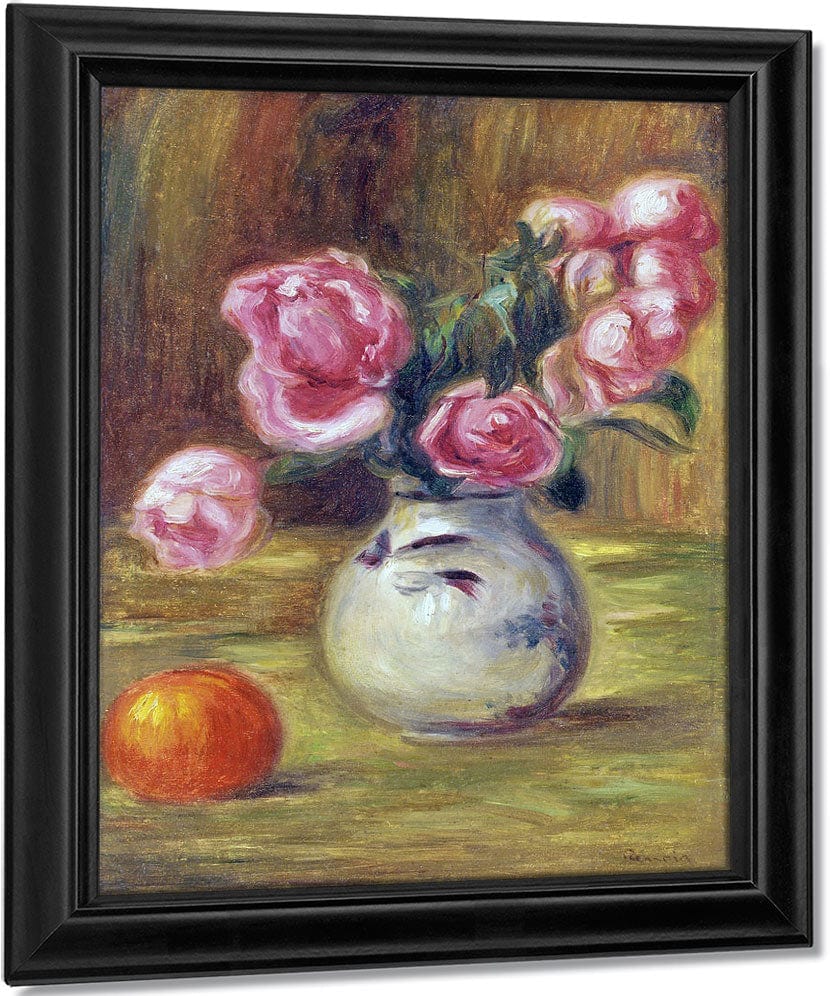 Vase De Roses Et Orange By Pierre Auguste Renoir Fine Art Print