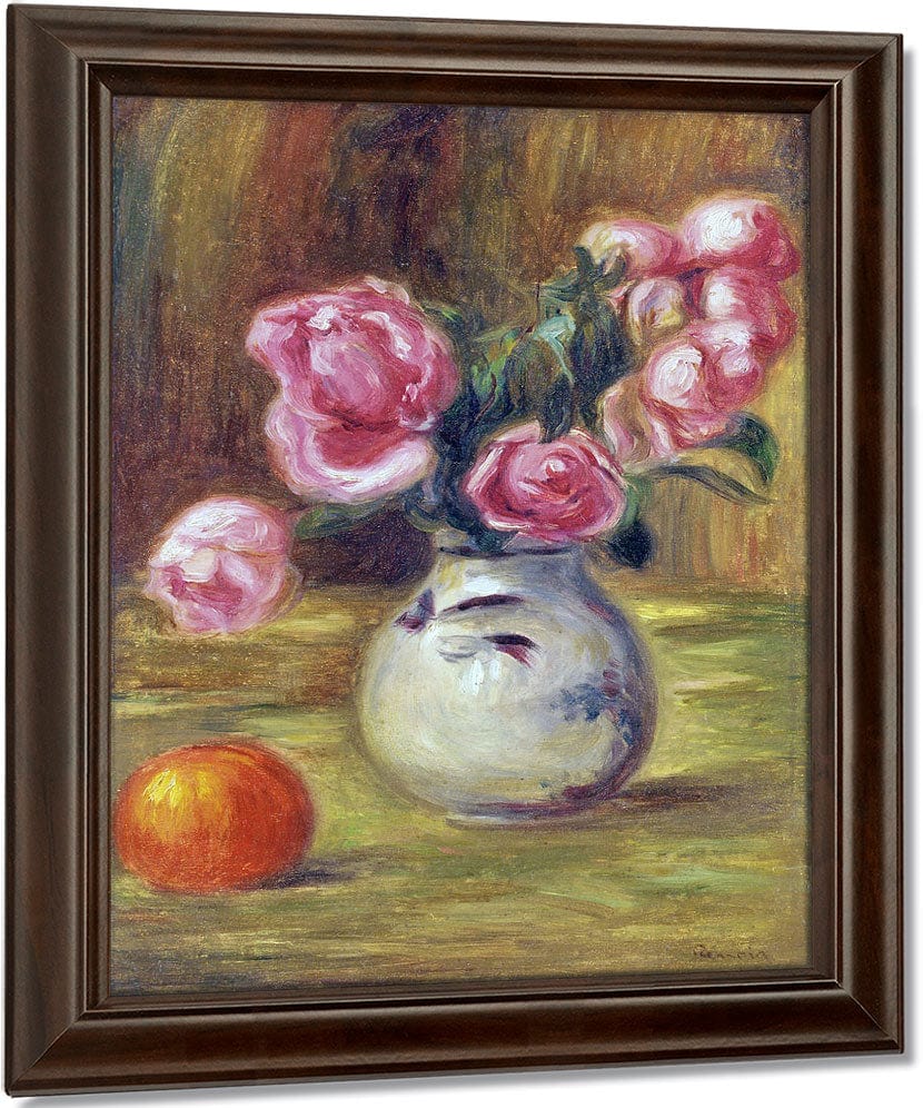 Vase De Roses Et Orange By Pierre Auguste Renoir Fine Art Print