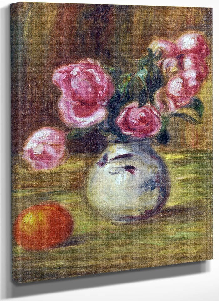 Vase De Roses Et Orange By Pierre Auguste Renoir Fine Art Print
