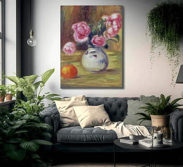 Vase De Roses Et Orange By Pierre Auguste Renoir Fine Art Print
