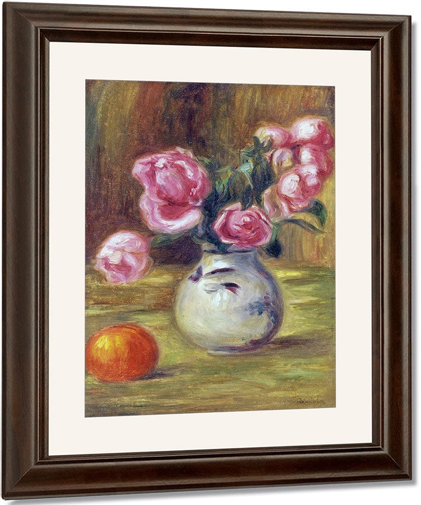 Vase De Roses Et Orange By Pierre Auguste Renoir Fine Art Print