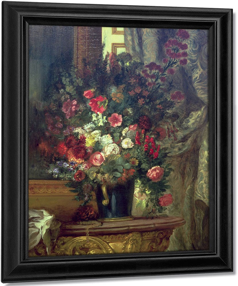 Vase Of Flowers On A Console By Ferdinand Victor Eugene Delacroix Fine Art Print