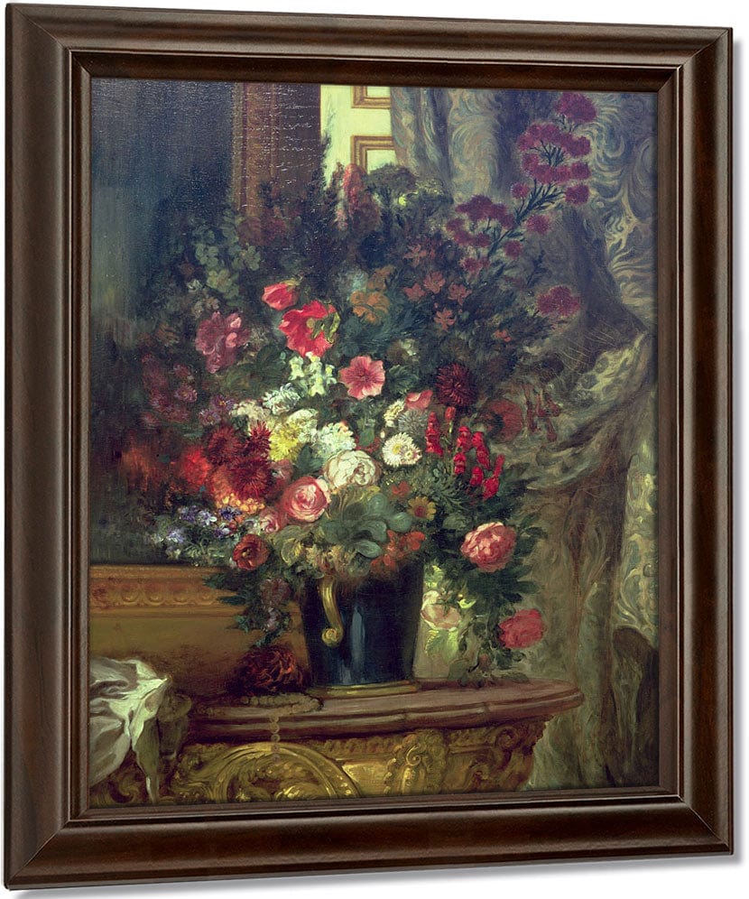 Vase Of Flowers On A Console By Ferdinand Victor Eugene Delacroix Fine Art Print