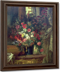 Vase Of Flowers On A Console By Ferdinand Victor Eugene Delacroix Fine Art Print
