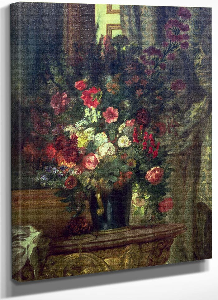 Vase Of Flowers On A Console By Ferdinand Victor Eugene Delacroix Fine Art Print