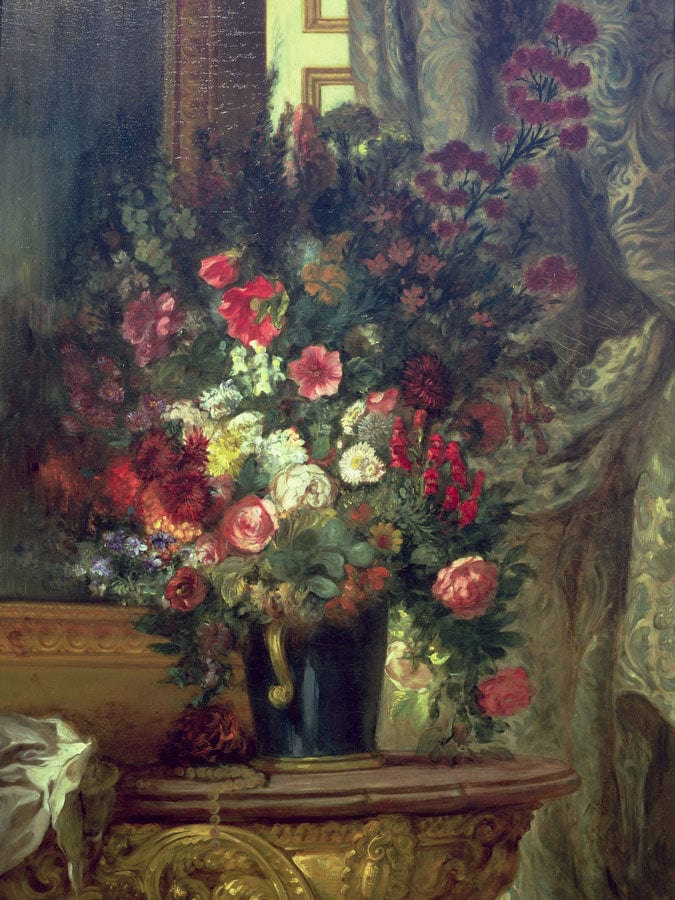Vase Of Flowers On A Console By Ferdinand Victor Eugene Delacroix Fine Art Print