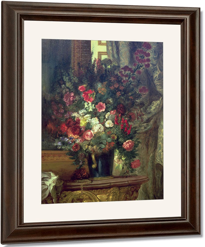 Vase Of Flowers On A Console By Ferdinand Victor Eugene Delacroix Fine Art Print