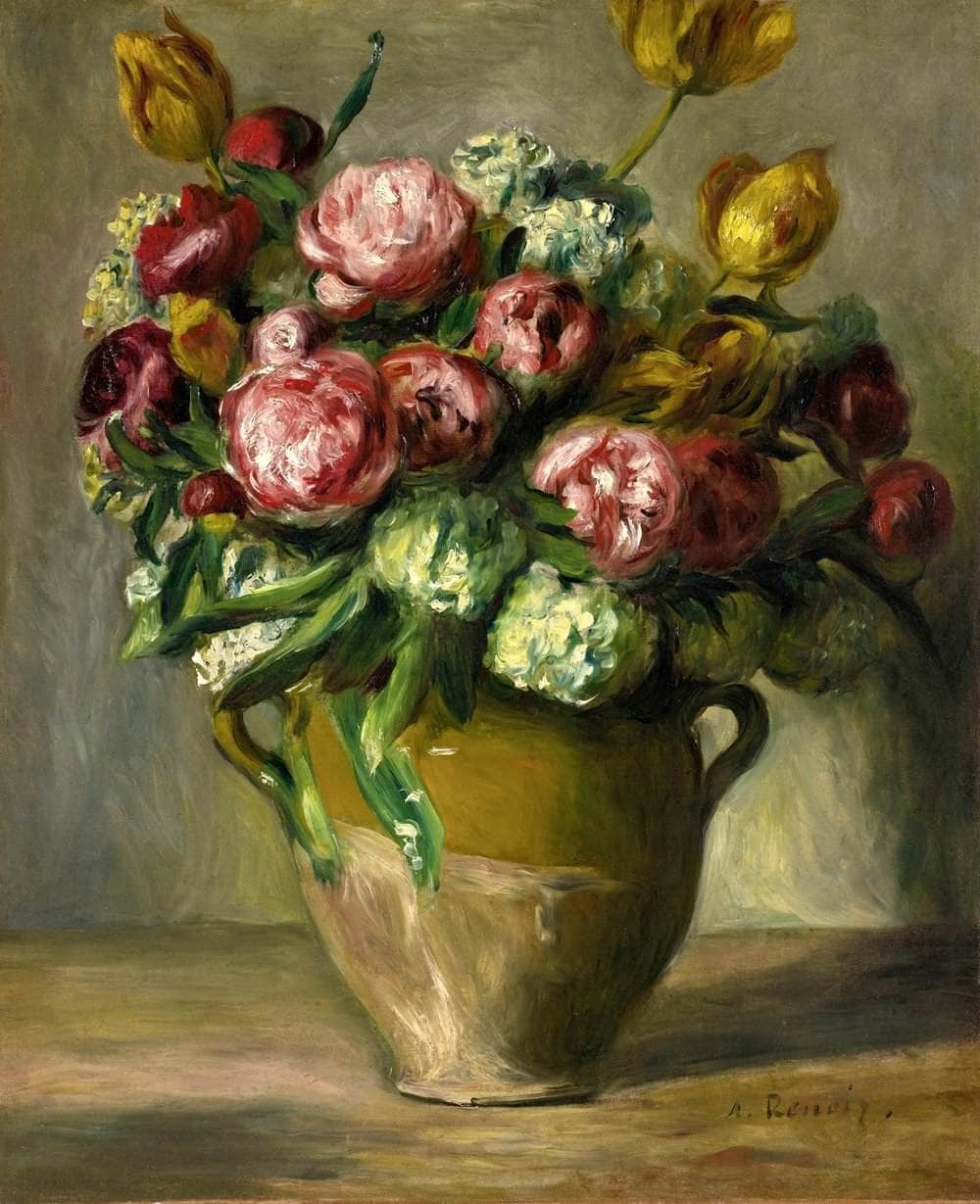 Vase Of Peonies Painting Auguste Renoir Canvas Art Fine Art Print