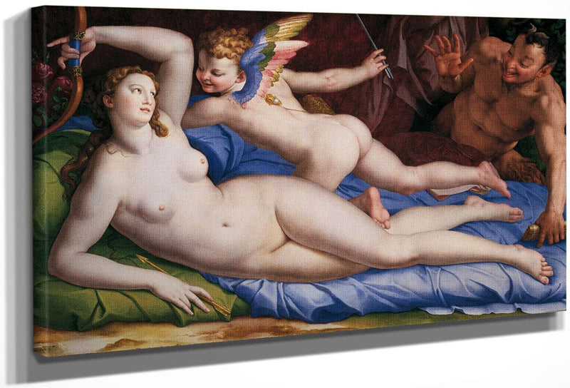 Venus Cupid And Satyr 1553 1554 Oil On Panel 135X231Cm Rome Galleria Colonna By Agnolo Bronzino Fine Art Print