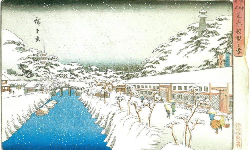 View Of A Canal In The Snow By Hiroshige Fine Art Print