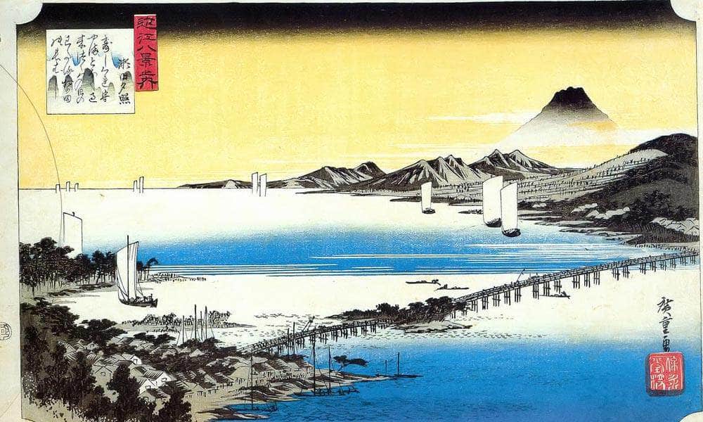 View Of A Long Bridge Across A Lake By Hiroshige Fine Art Print