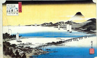 View Of A Long Bridge Across A Lake By Hiroshige Fine Art Print