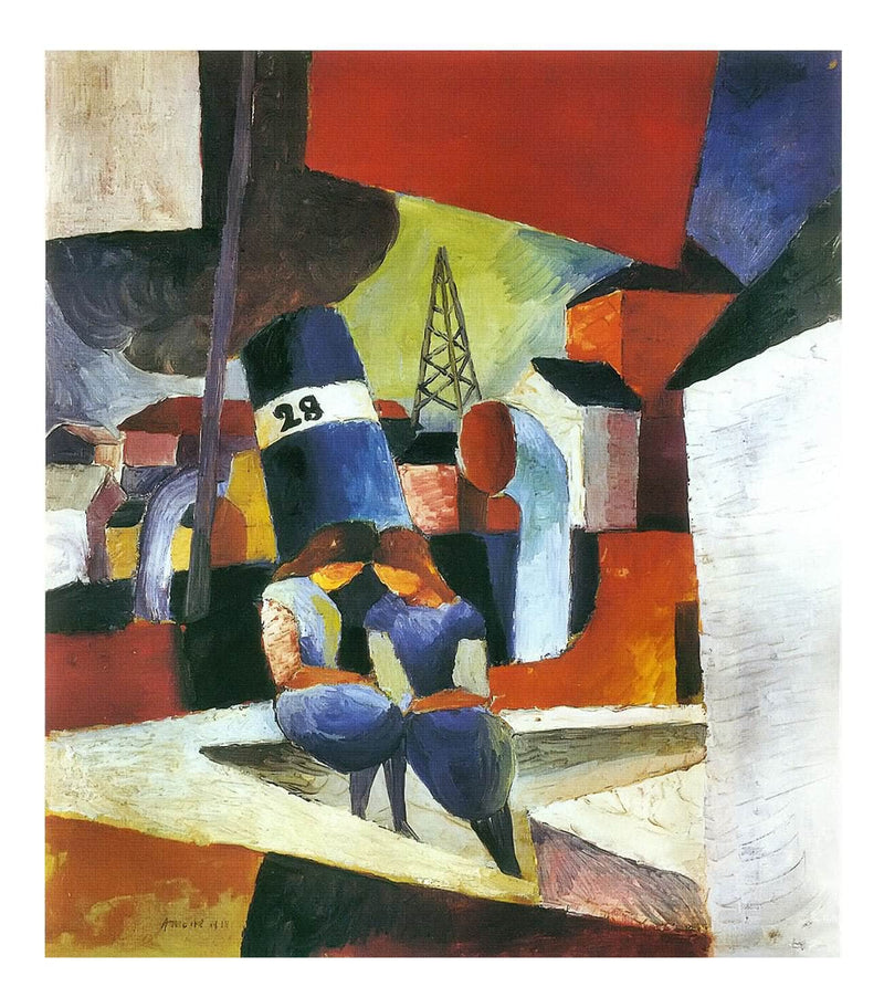 View Of The Harbour With Children Seated On A Low Wal by August Macke Print Fine Art Print