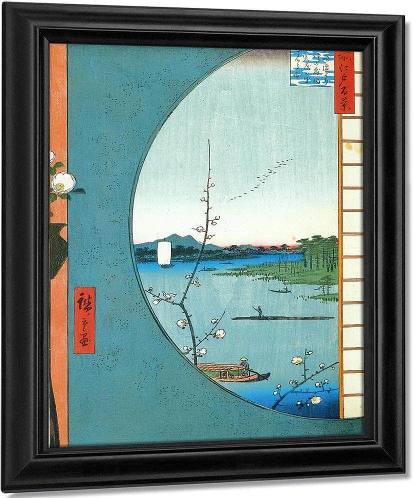 View Through A Circular Window By Hiroshige Fine Art Print