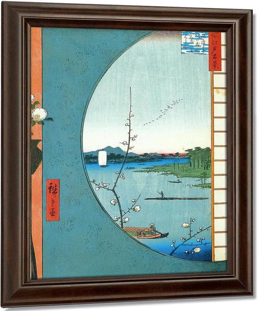 View Through A Circular Window By Hiroshige Fine Art Print