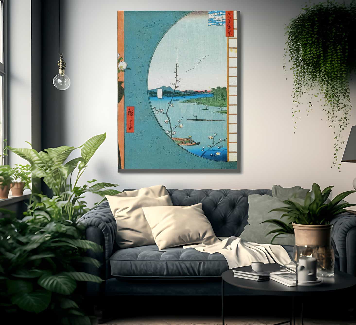 View Through A Circular Window By Hiroshige Fine Art Print