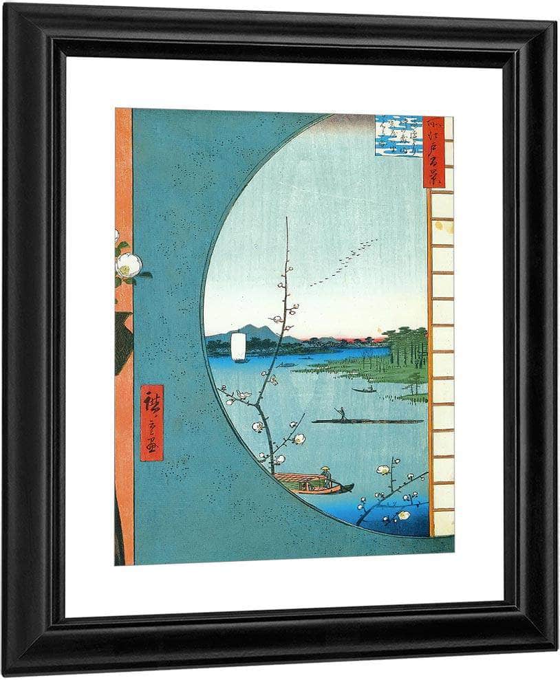 View Through A Circular Window By Hiroshige Fine Art Print