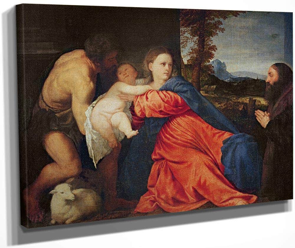 Virgin And Infant With Saint John The Baptist And Donor By Titian Fine Art Print