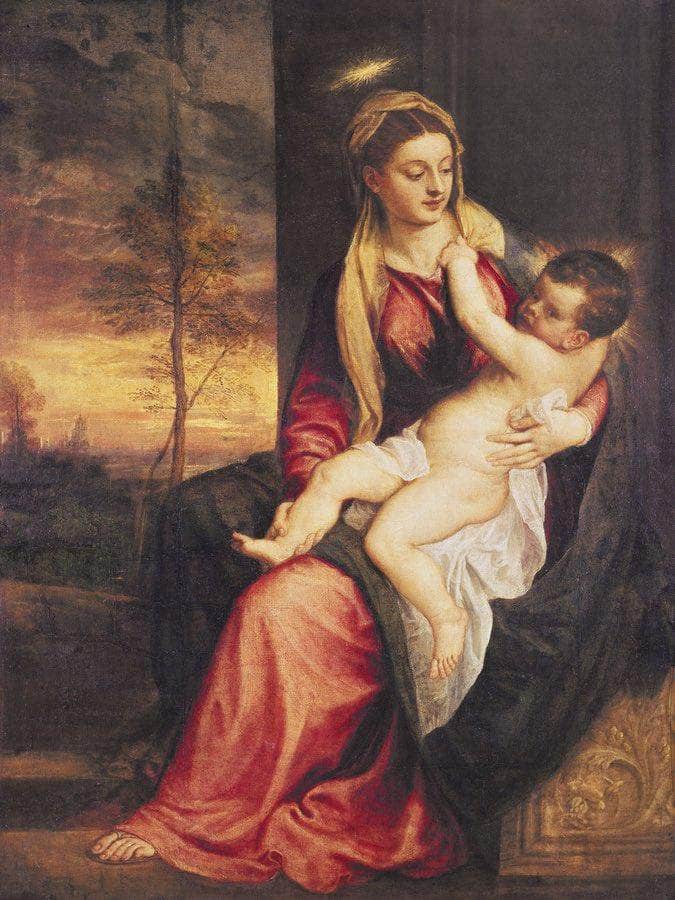 Virgin With Child At Sunset By Titian Fine Art Print