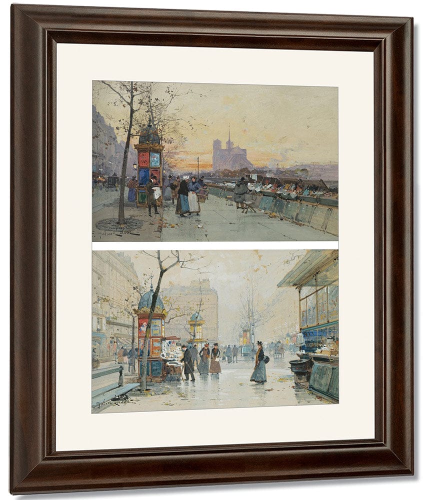 Vue De Notre Dame Quai De Montebello; Boulevard Des Capucines Kiosque À Journaux; A Pair By Eugene Galien Laloue Fine Art Print