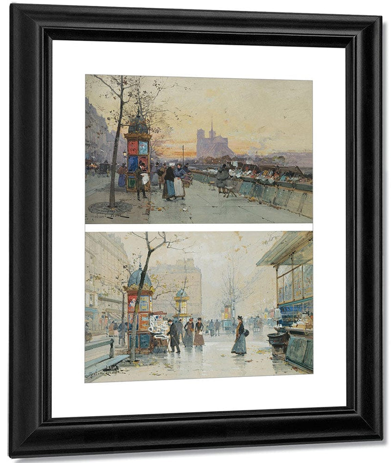 Vue De Notre Dame Quai De Montebello; Boulevard Des Capucines Kiosque À Journaux; A Pair By Eugene Galien Laloue Fine Art Print