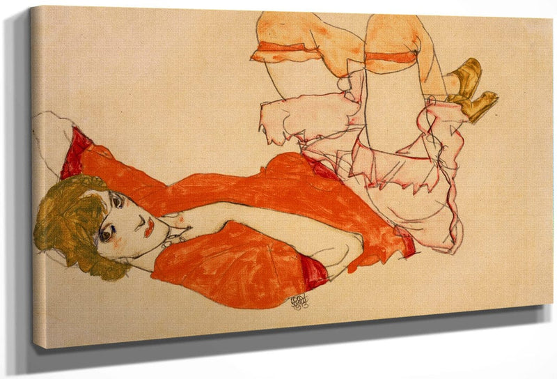 Wally In Red Blouse With Raised Knees 1913 Watercolor Gouache 31X47Cm Pc By Egon Schiele Fine Art Print