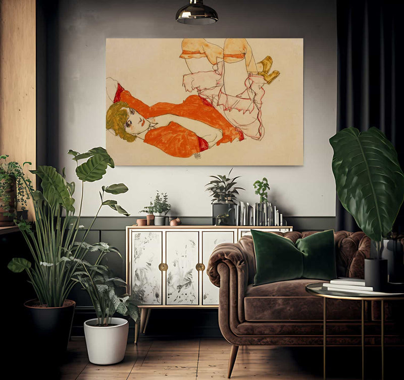 Wally In Red Blouse With Raised Knees 1913 Watercolor Gouache 31X47Cm Pc By Egon Schiele Fine Art Print