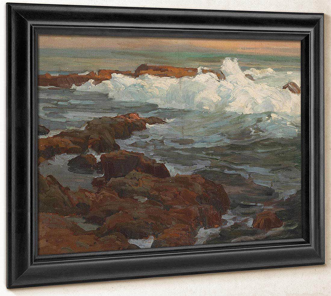Waves Breaking Along A Rocky Coast By Edgar Payne Fine Art Print