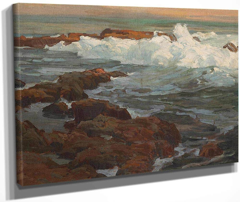 Waves Breaking Along A Rocky Coast By Edgar Payne Fine Art Print