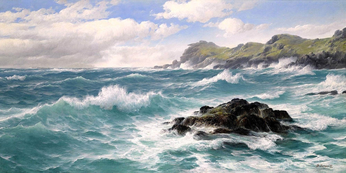 Waves Off The Cornish Coast Painting David James Canvas Art Fine Art Print