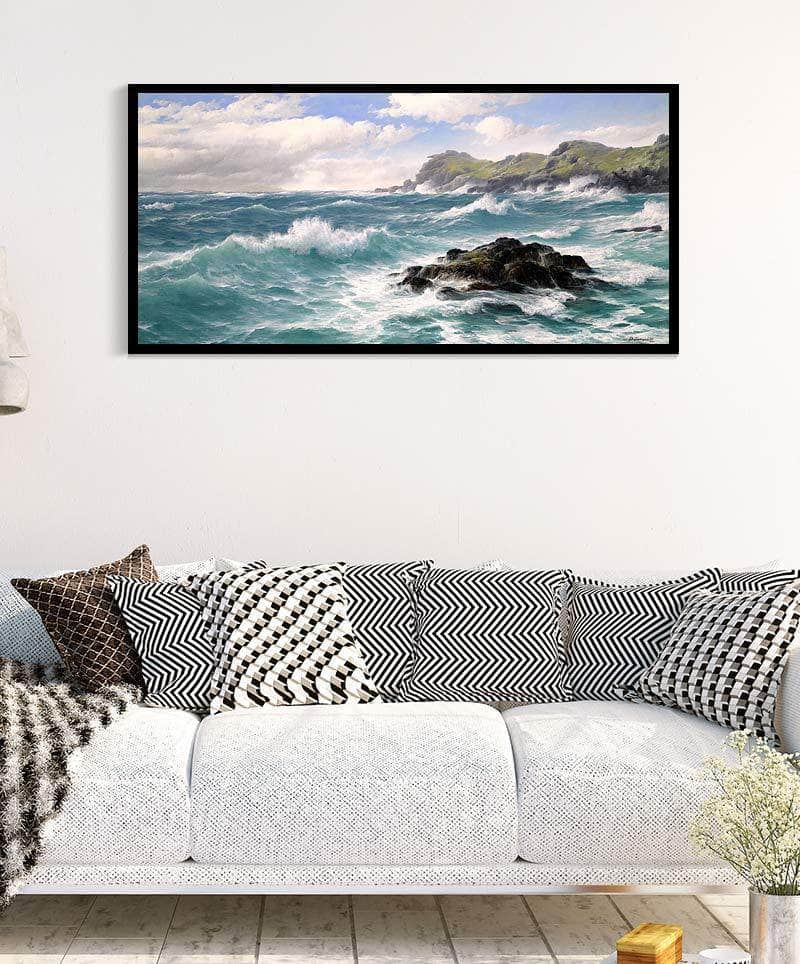 Waves Off The Cornish Coast Painting David James Canvas Art Fine Art Print
