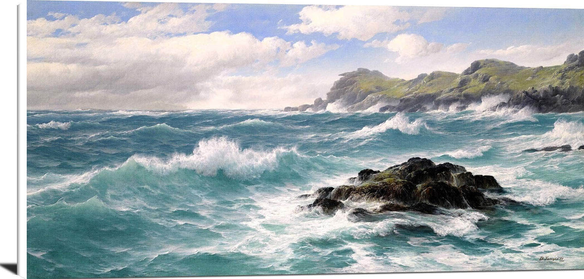 Waves Off The Cornish Coast Painting David James Canvas Art Fine Art Print