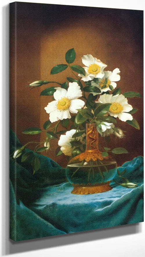White Cherokee Roses In A Salamander Vase By Martin Johnson Heade Fine Art Print