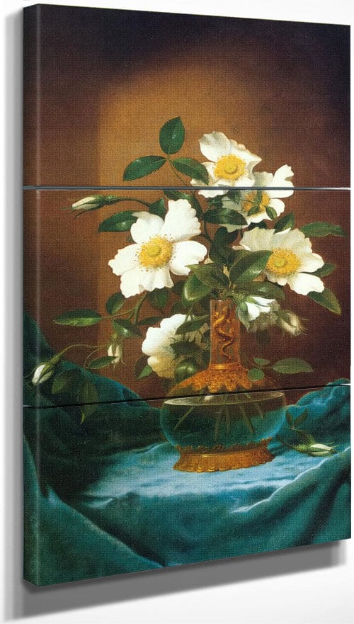 White Cherokee Roses In A Salamander Vase By Martin Johnson Heade Fine Art Print