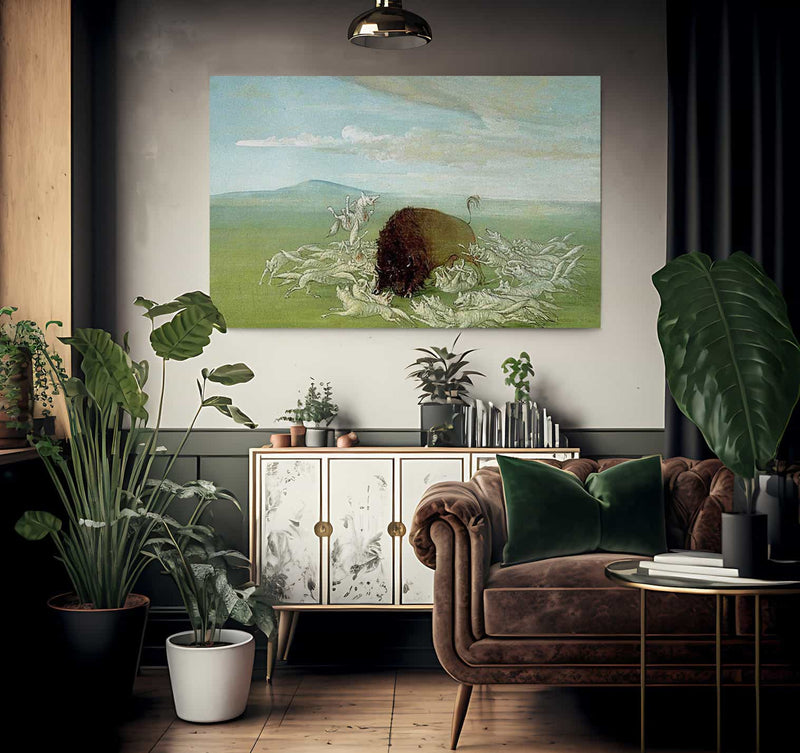 White Wolves Attacking A Buffalo Bull By George Catlin Fine Art Print