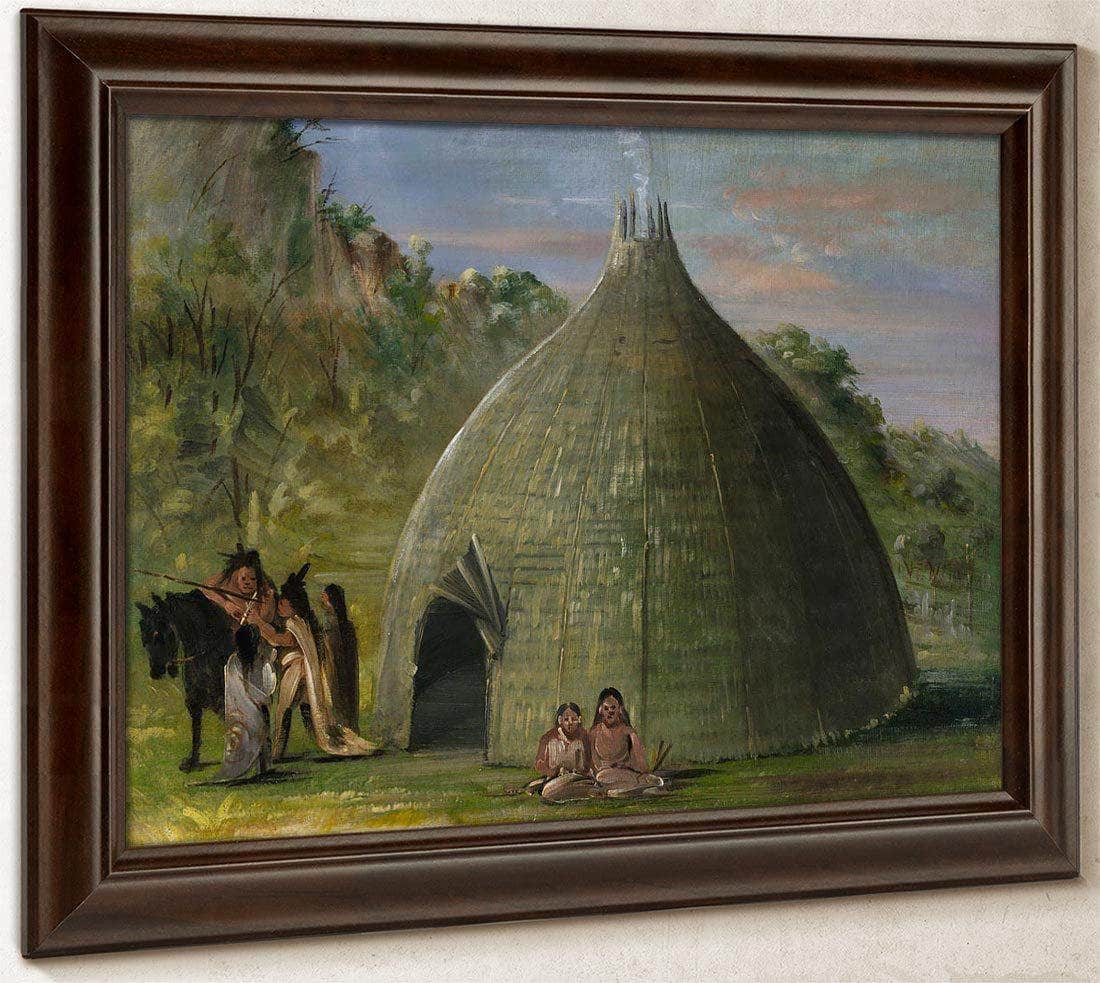 Wichita Lodge, Thatched With Prairie Grass By George Catlin Fine Art Print