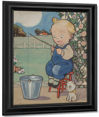 Wiederseim Boy Fishing In Pail By Grace G Drayton Fine Art Print