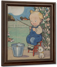 Wiederseim Boy Fishing In Pail By Grace G Drayton Fine Art Print