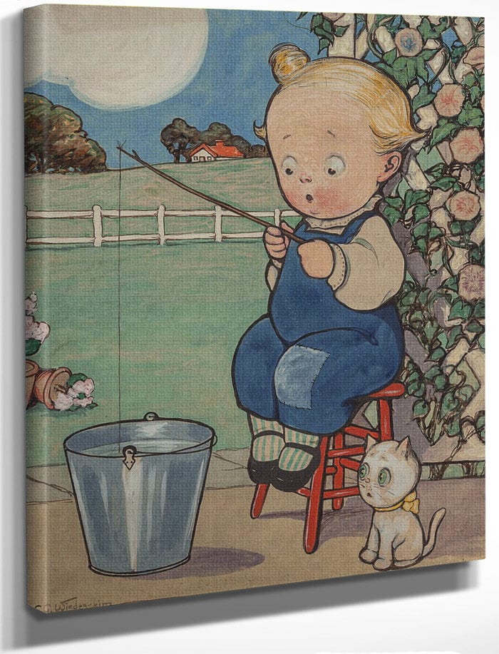Wiederseim Boy Fishing In Pail By Grace G Drayton Fine Art Print