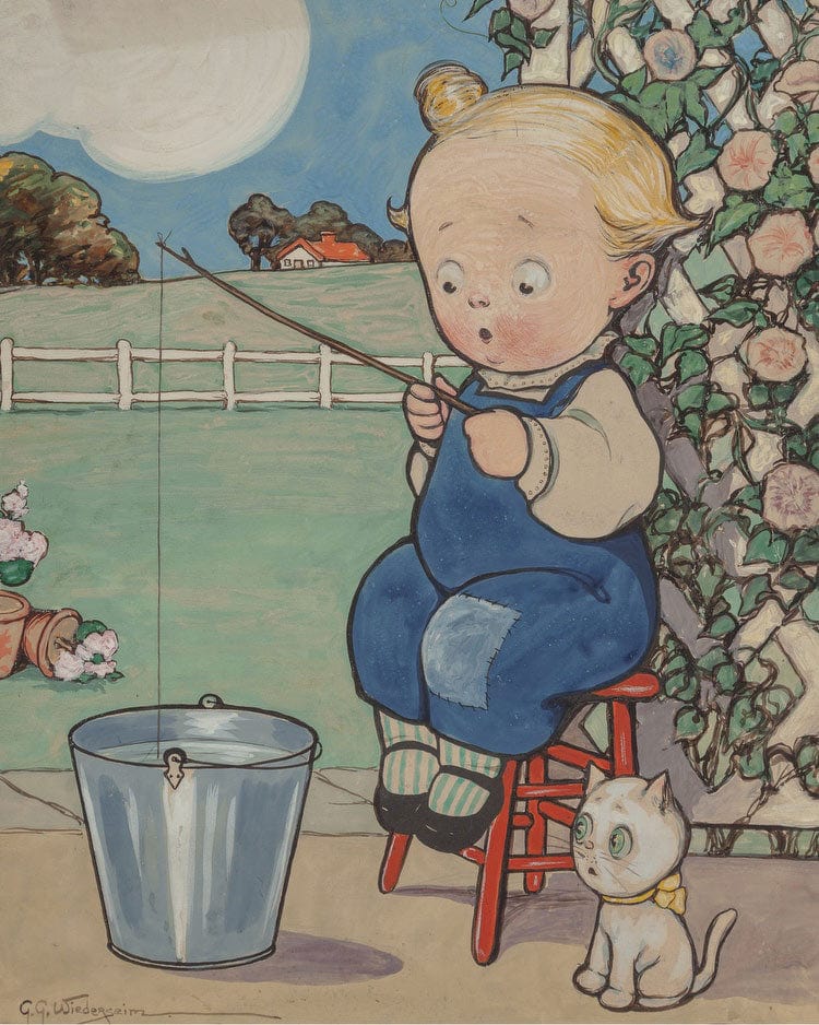 Wiederseim Boy Fishing In Pail By Grace G Drayton Fine Art Print