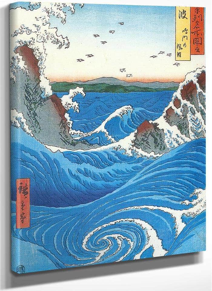 Wild Sea Breaking On The Rocks  By Hiroshige Fine Art Print